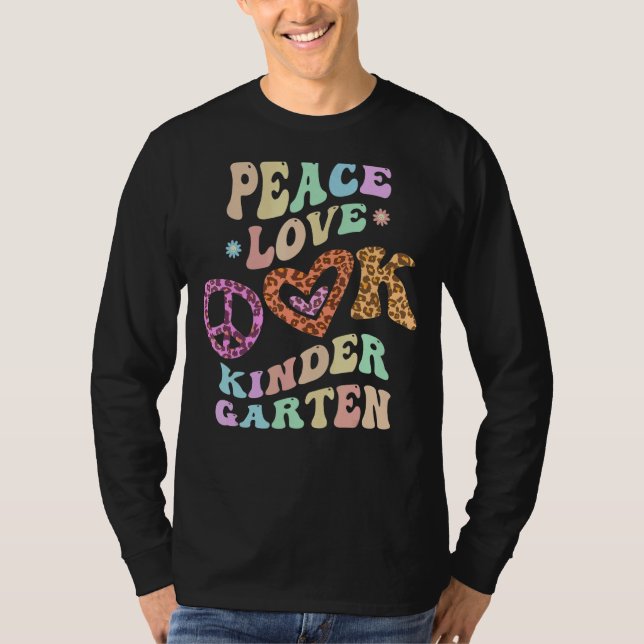 Camiseta Groovy PEACE LOVE KINDERGARTEN Leopard Print Kinde (Anverso)