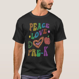 Camiseta Groovy PEACE LOVE PRE K Leopard Print PreK Teacher