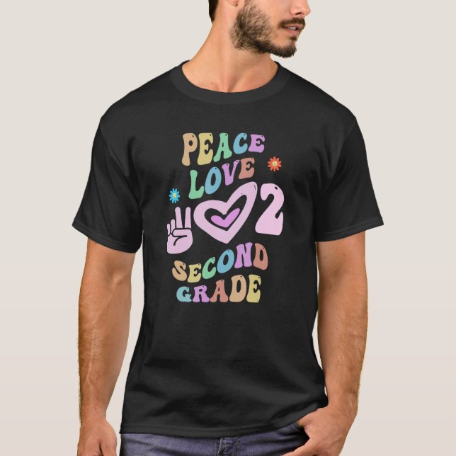 Camiseta Groovy Peace Love SECOND GRADE Maíz Pequeña Miss (Anverso)