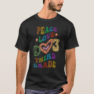 Camiseta Groovy PEACE LOVE THIRD GRADE Leopard Print 3Gr