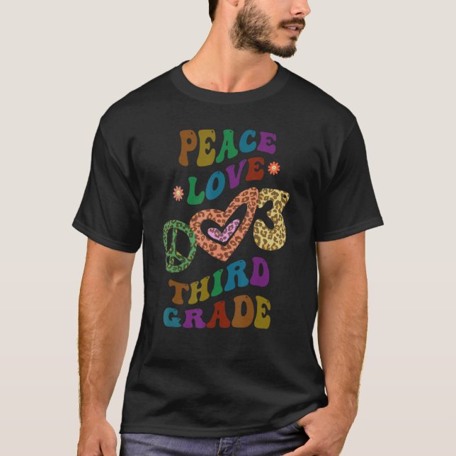 Camiseta Groovy PEACE LOVE THIRD GRADE Leopard Print 3Gr (Anverso)