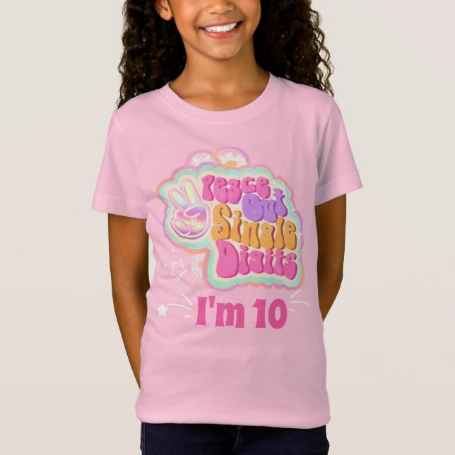 Camiseta Groovy Peace Out Single Digits I'm 10 T-Shirt (Anverso)