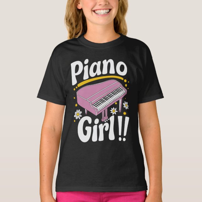 Camiseta Groovy Piano Chica - Gran Piano Rosa Retro (Anverso)