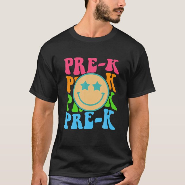 Camiseta Groovy Pre-K Vibes Face Retro Profesores Niños De  (Anverso)