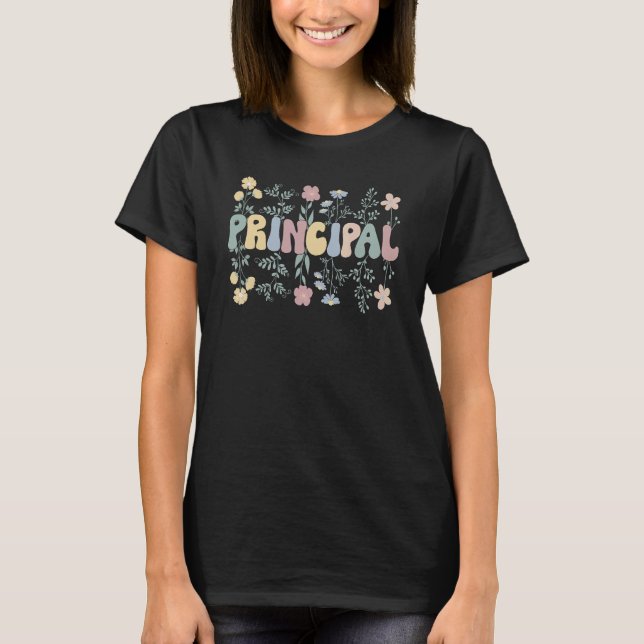 Camiseta Groovy Principal Flores Orgullosa Directora Escola (Anverso)