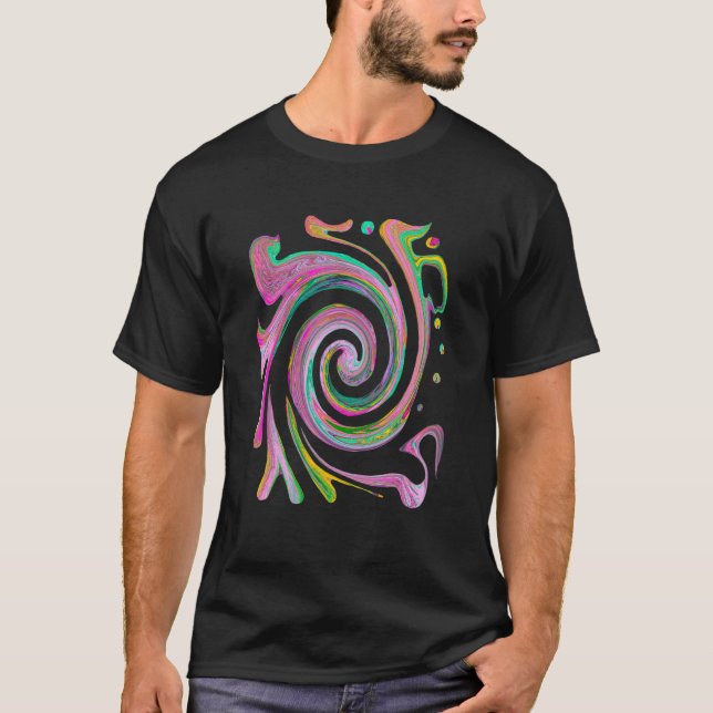 Camiseta Groovy Resumen Retro Pink y Mint Green Swirr (Anverso)