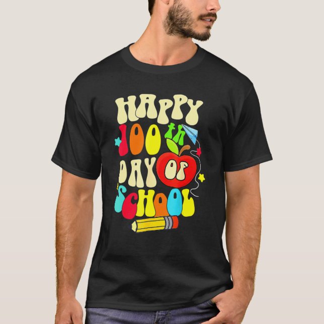 Camiseta Groovy Retro 100th Day Of School 100 Days School B (Anverso)