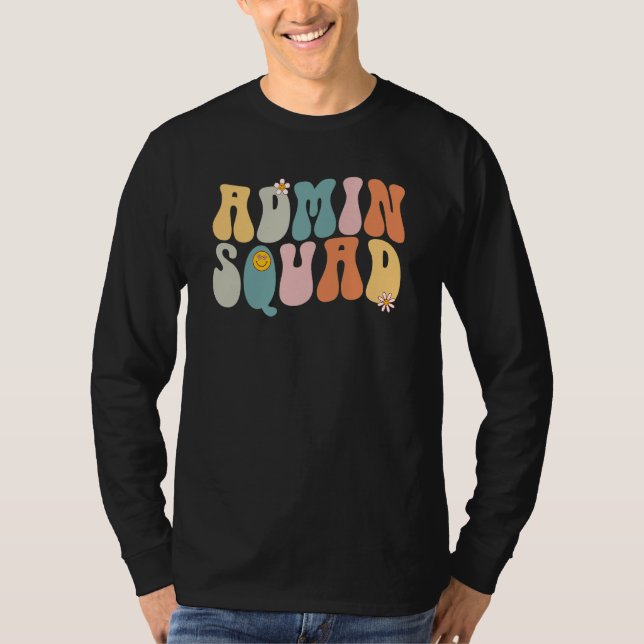 Camiseta Groovy Retro Admin Squad Secretaria Escolar Retro  (Anverso)