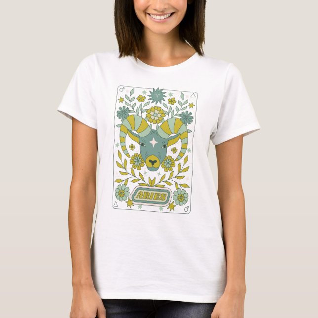 Camiseta Groovy Retro Aries Horoscope Astrología Verde (Anverso)
