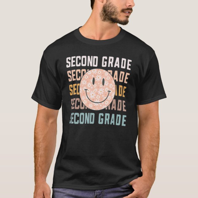 Camiseta Groovy Retro de 2º grado Sonriente profesor de ros (Anverso)