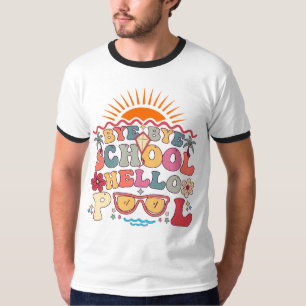 Camiseta Groovy Retro Design Bye Bye School Hello Pool Guay
