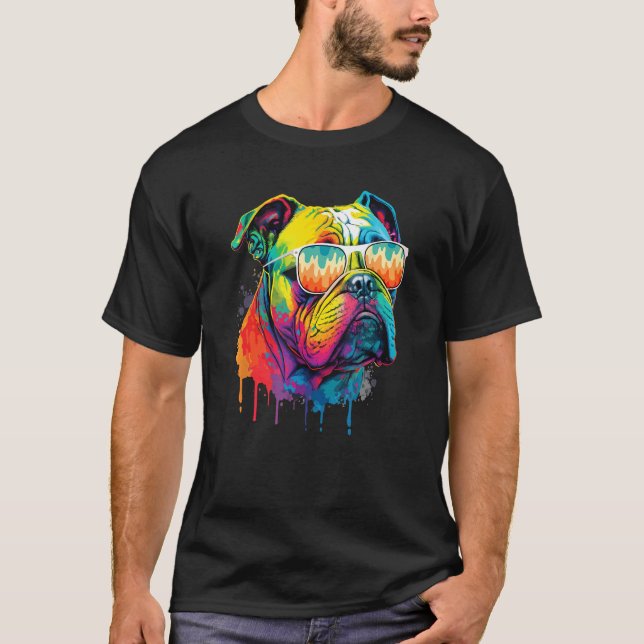 Camiseta Groovy Retro English Bulldog  Dog Animal  Puppy Ow (Anverso)