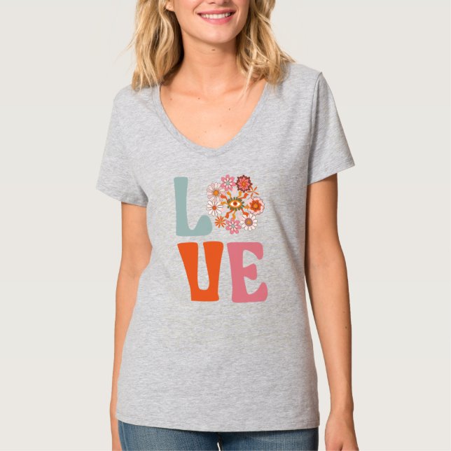 Camiseta Groovy Retro Floral Cosmic Daisy LOVE (Anverso)