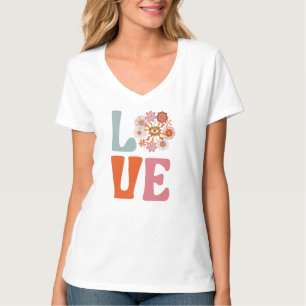 Camiseta Groovy Retro Floral Cosmic Daisy LOVE