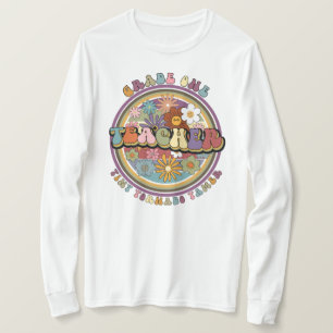 Camiseta Groovy Retro Floral Daisy Nombre del profesor de p