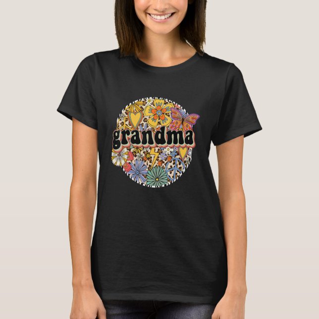 Camiseta Groovy Retro Grandma Leopard Floral Birthday Mothe (Anverso)