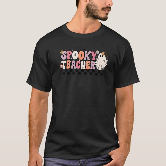Camiseta Groovy Retro Halloween Tocante Trick O Té De Profe (Anverso)