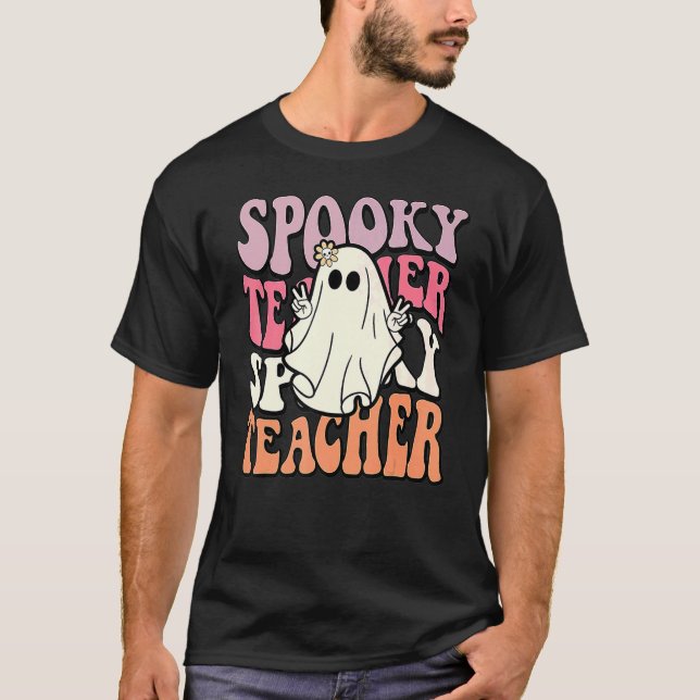 Camiseta Groovy Retro Halloween Tocante Trick O Té De Profe (Anverso)