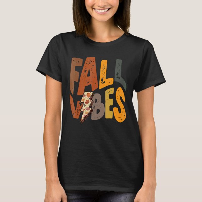 Camiseta Groovy Retro Hello Fall Vibes Lightning Bolt Autum (Anverso)