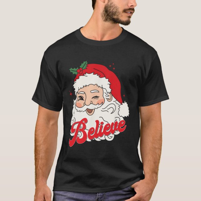 Camiseta Groovy Retro Santa Claus cree que Navidades mujere (Anverso)