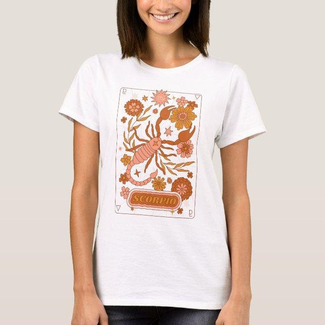 Camiseta Groovy Retro Scorpio Horoscopio Astrología Brown (Anverso)