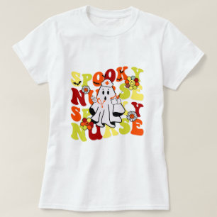 Camiseta Groovy Retro Spooky Enfermera Fantasma Halloween