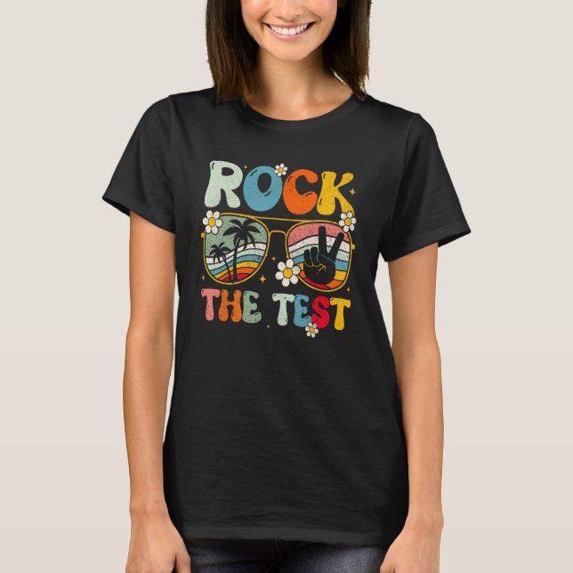 Camiseta Groovy Rock The Test Motivational Retro Teachers T (Anverso)