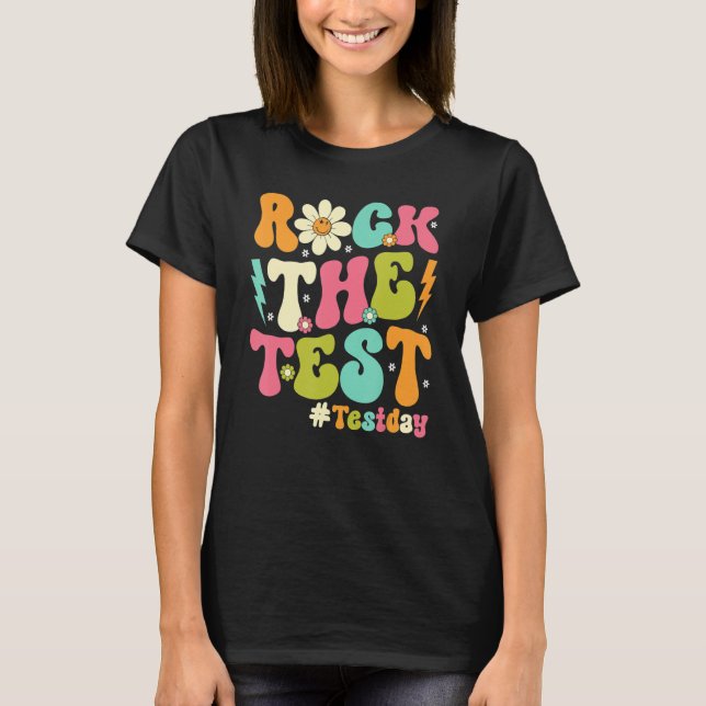 Camiseta Groovy Rock The Test Motivational Retro Teachers T (Anverso)