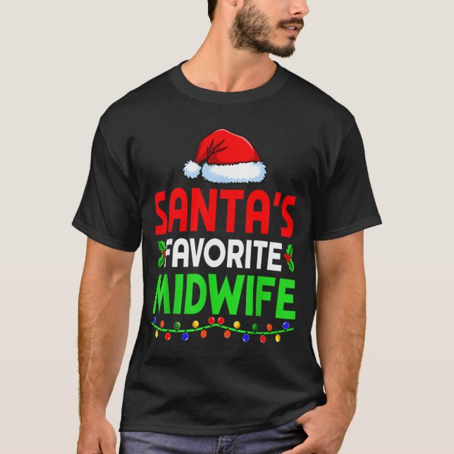 Camiseta Groovy Santa's Favorite Midwife Nurse Christmas Sa (Anverso)