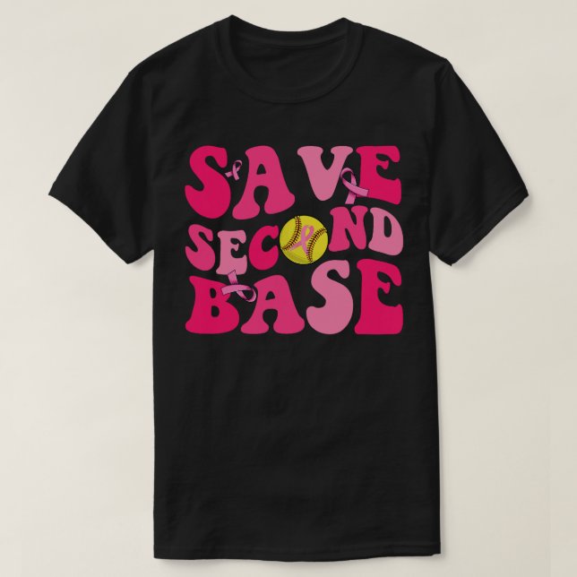 Camiseta Groovy Save Second Base Funny Softball Breast (Diseño del anverso)