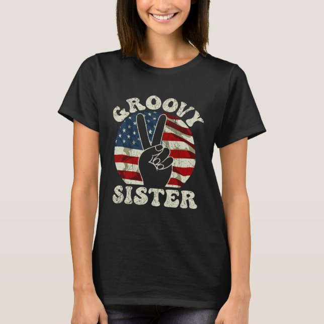 Camiseta Groovy Sister 70s Aesthetic USA Flag Retro Sister (Anverso)