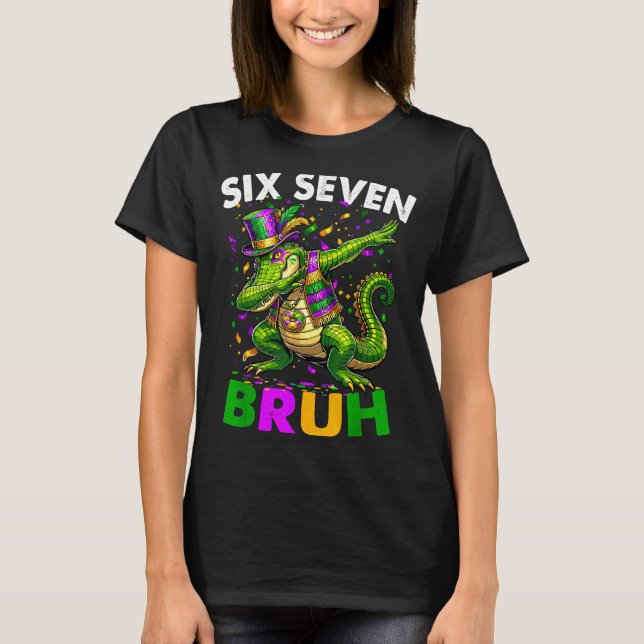 Camiseta Groovy Six Seven Bruh Alligator Dabbing Mardi Gras (Anverso)