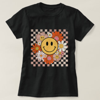 Camiseta Groovy Smile Happy Face Flowered Hippie