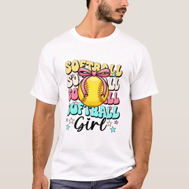 Camiseta Groovy Softball Girl Girls Coquette Bow Softball W (Anverso)