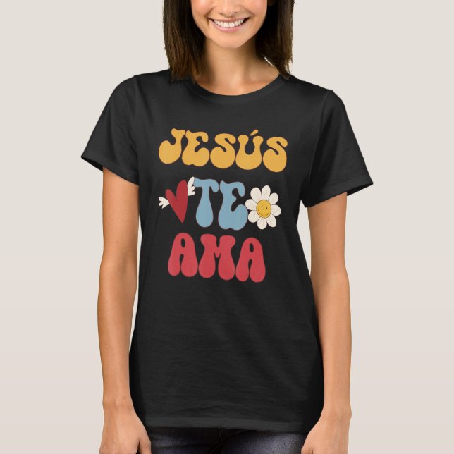 Camiseta Groovy Spanish Jesus Loves You Christian 70 s Hipp (Anverso)