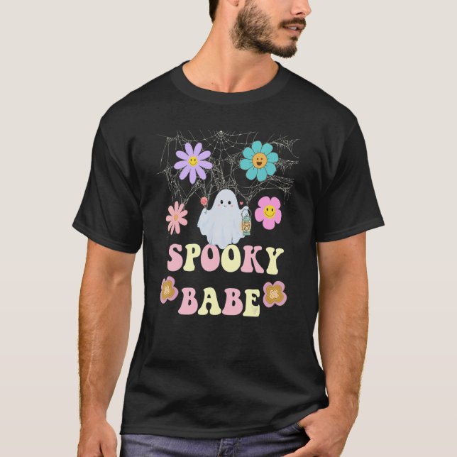 Camiseta Groovy Spooky Babe Fantasma Floral Retro Hippie Ha (Anverso)