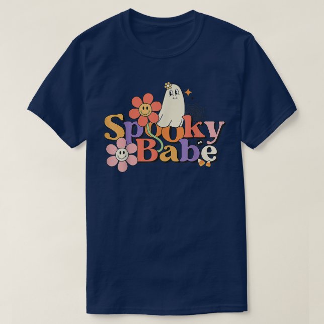 Camiseta Groovy Spooky Babe Vibes Retro Fantasma Hippie (Diseño del anverso)