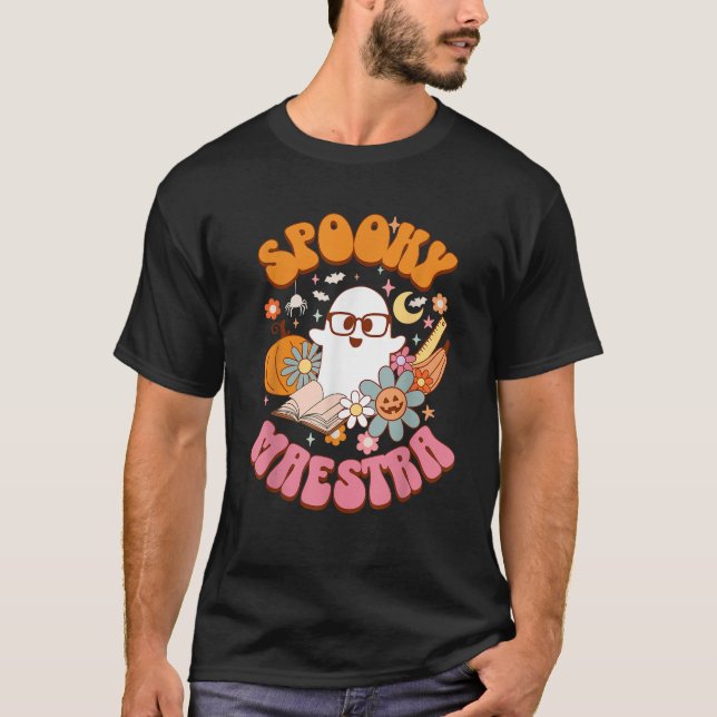 Camiseta Groovy Spooky Maestra Retro Spanish Teacher Hallow (Anverso)