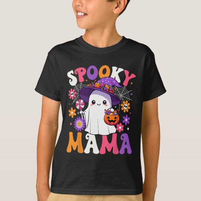 Camiseta Groovy Spooky Mama Halloween Ghost Pumpkin Hallowe (Anverso)