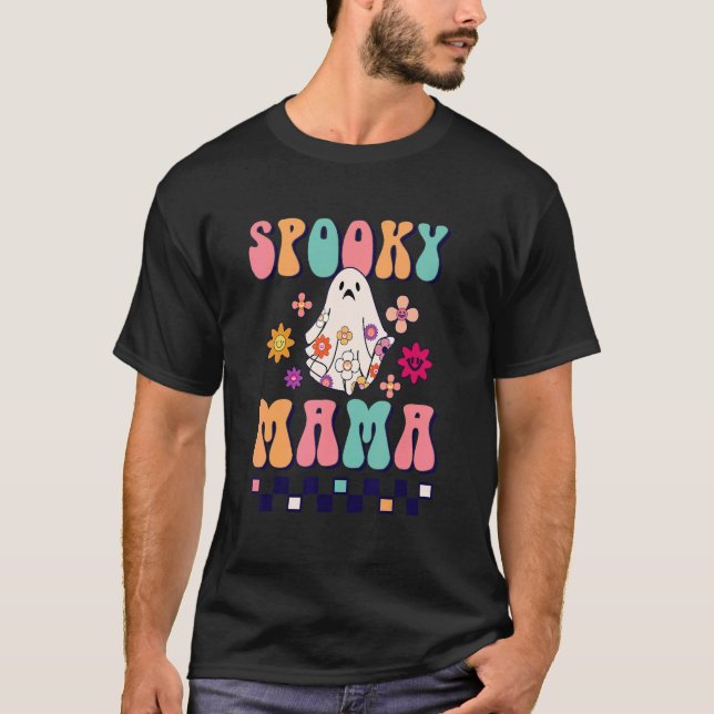Camiseta Groovy Spooky Mama Retro Halloween Ghost Witchy Sp (Anverso)