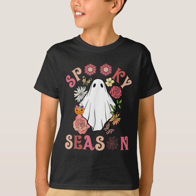 Camiseta Groovy Spooky Season Cute Ghost Pumpkin Ha (Anverso)