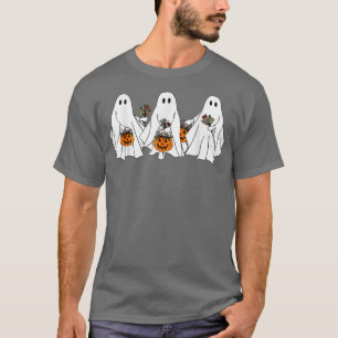Camiseta Groovy Spooky Season Floral Boo Ghost Pumpkin Hall