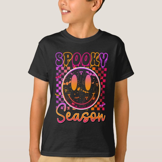 Camiseta Groovy Spooky Season Floral Hippie Halloween (Anverso)