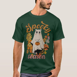 Camiseta Groovy Spooky Season Funny Floral Ghost Cute Hallo