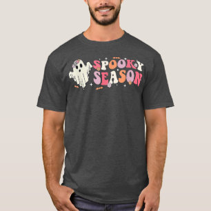 Camiseta Groovy Spooky Season Hippie Floral Ghost Retro Hal