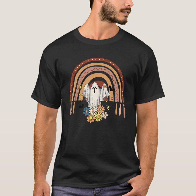 Camiseta Groovy Spooky Season Pumpkin Floral Ghost Hallowee (Anverso)