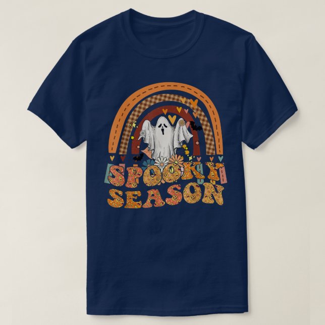 Camiseta Groovy Spooky Season Pumpkin Floral Ghost Hallowee (Diseño del anverso)