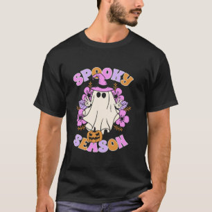 Camiseta Groovy Spooky Season Retro Ghost Holding Pumpkin H