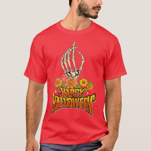 Camiseta Groovy Spooky Skeleton 60 70 Hallowe hippie feliz