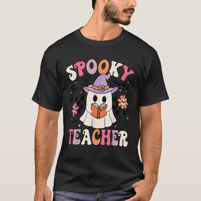 Camiseta Groovy Spooky Teacher Ghost Retro Floral Teacher H (Anverso)